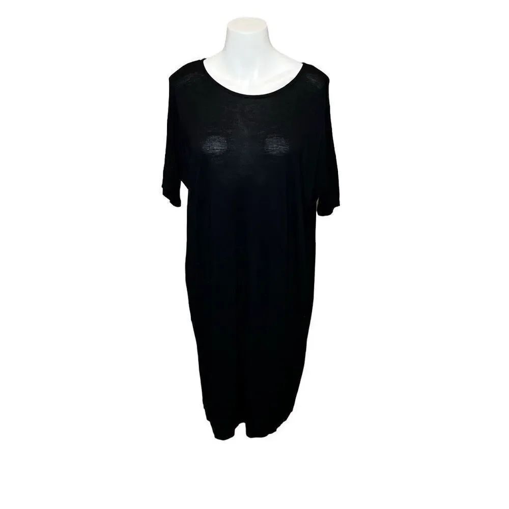 Eileen Fisher black short sleeve crew neck T- shirt dress size XS petite